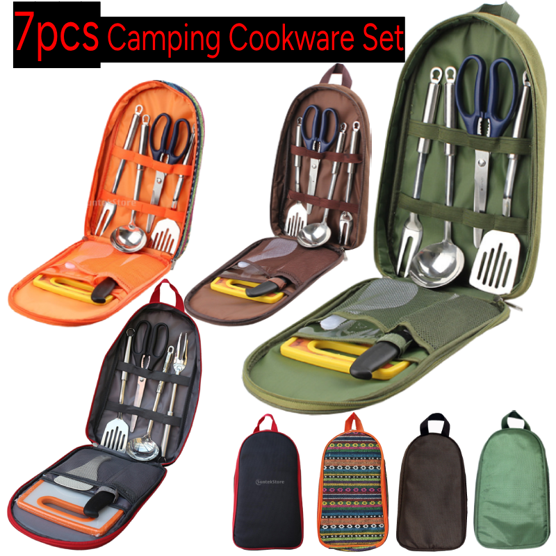 Camping Cooking Utensils Storage - 7pcs Camping Kitchen Utensil Set with