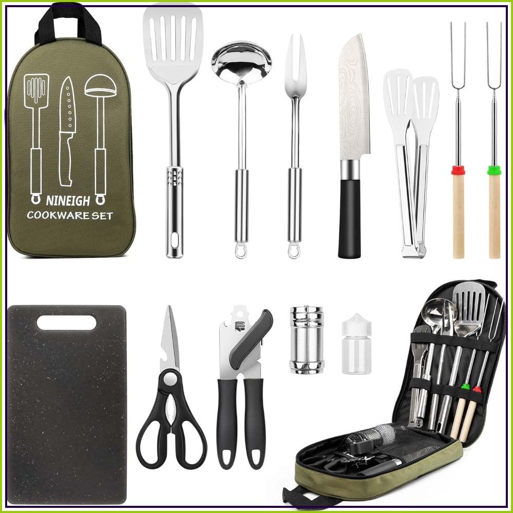 Camping Cooking Gear Set - Stainless Steel Camping Cooking Set, BBQ