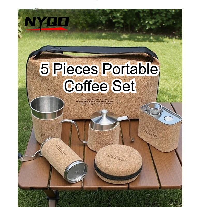 Camping Cooking Set With Kettle - Outdoor Camping Coffee Kit Portable Hand