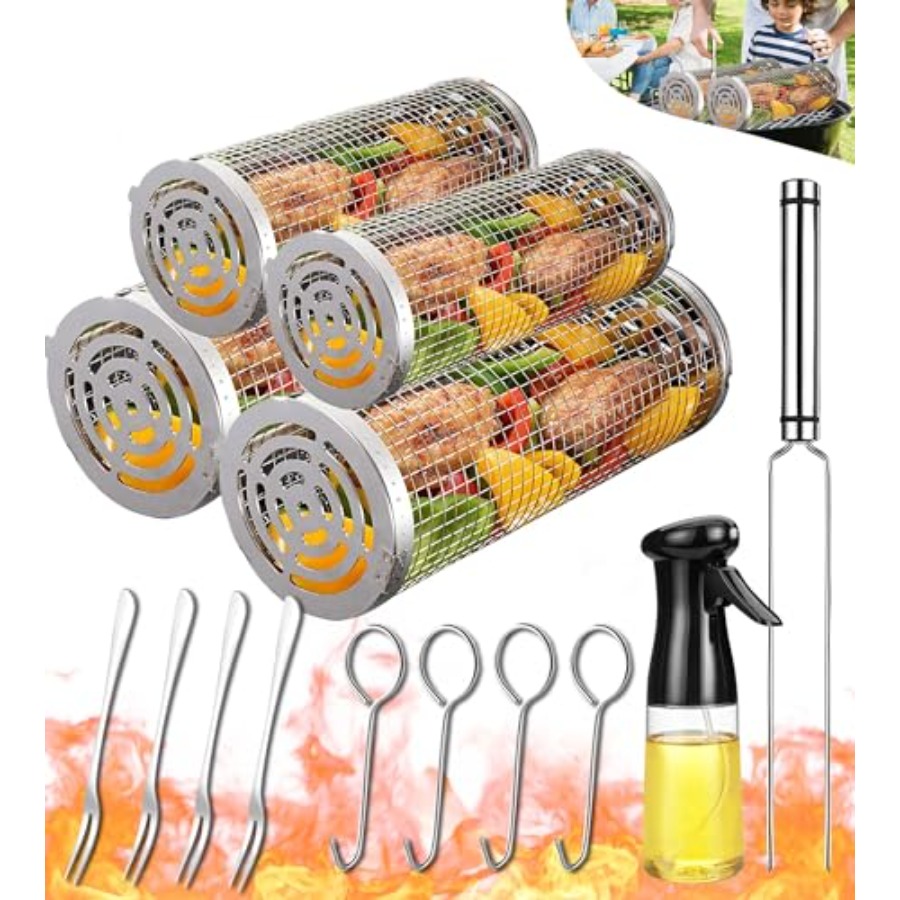 Camping Cooking Utensils Kit - Outdoor Grilling Baskets Grill Bbq Equipment