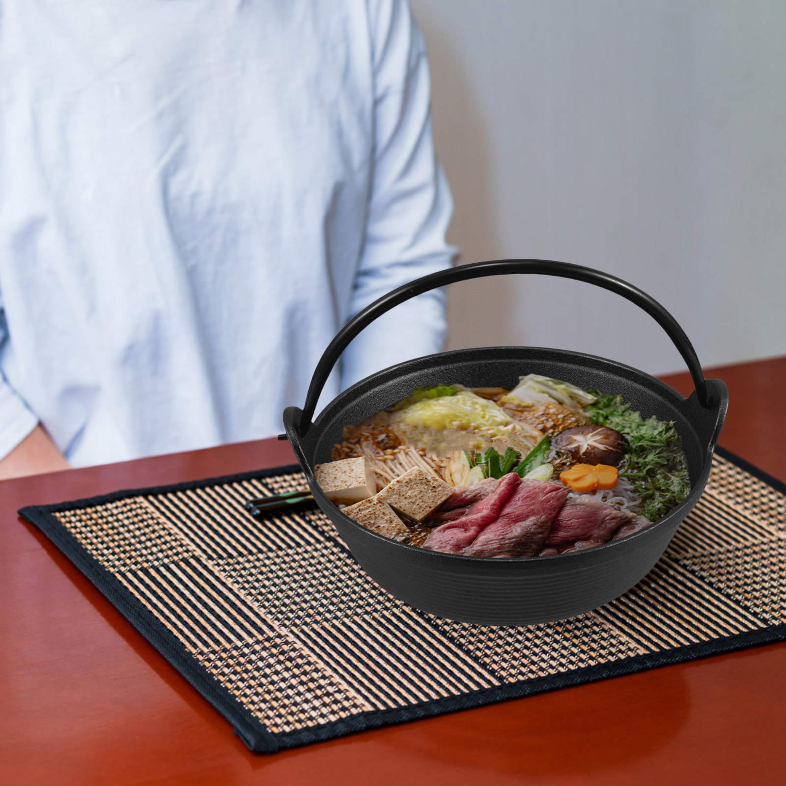 Japanese Camping Cooking - Cast Iron Japanese Sukiyaki Pot Heavy