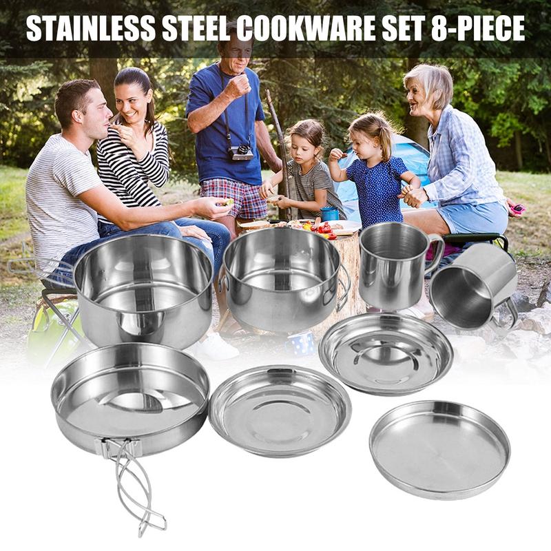 8pcs/set Stainless Steel Outdo - Camping Cooking Utensils Storage avis et prix