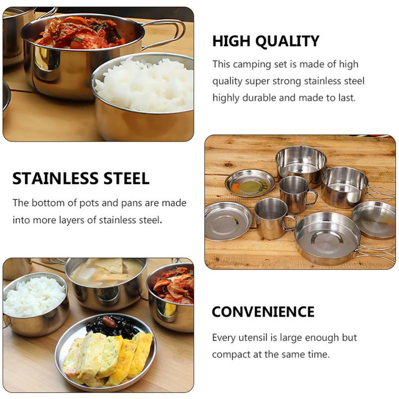 8pcs/set Stainless Steel Outdo - Camping Cooking Utensils Storage avis et prix