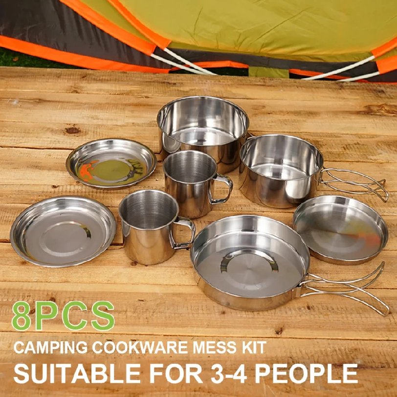 8pcs/Set Camping Cookware Mess - Camping Cooking Utensils Storage avis et prix