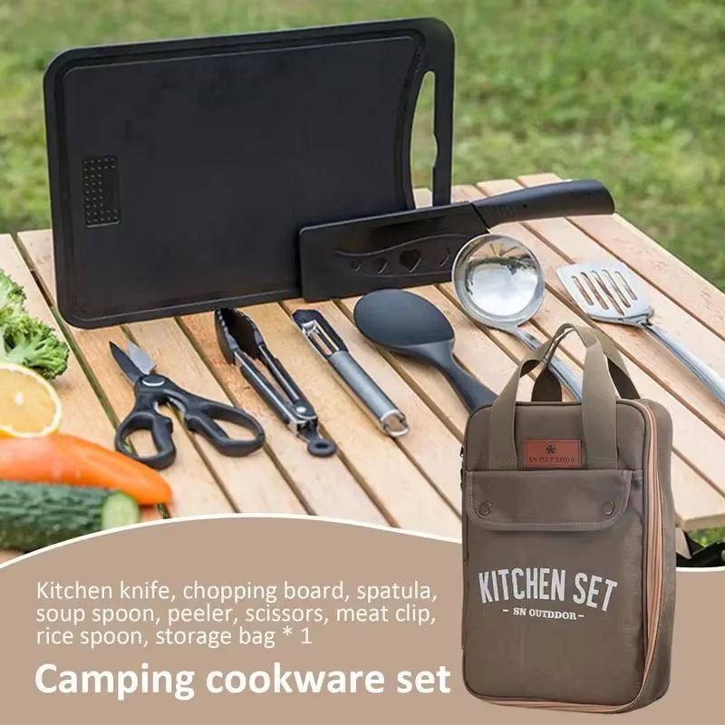 8pcs Camping Kitchen Cookware  - Camping Cooking Utensils Storage avis et prix