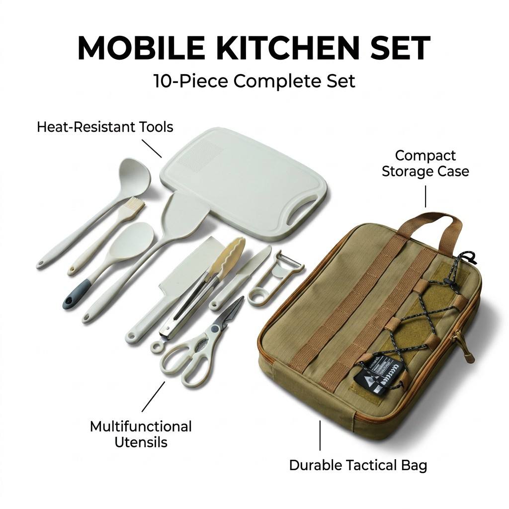 Portable 9Pcs Camping Kitchenw - Camping Cooking Utensils Storage avis et prix