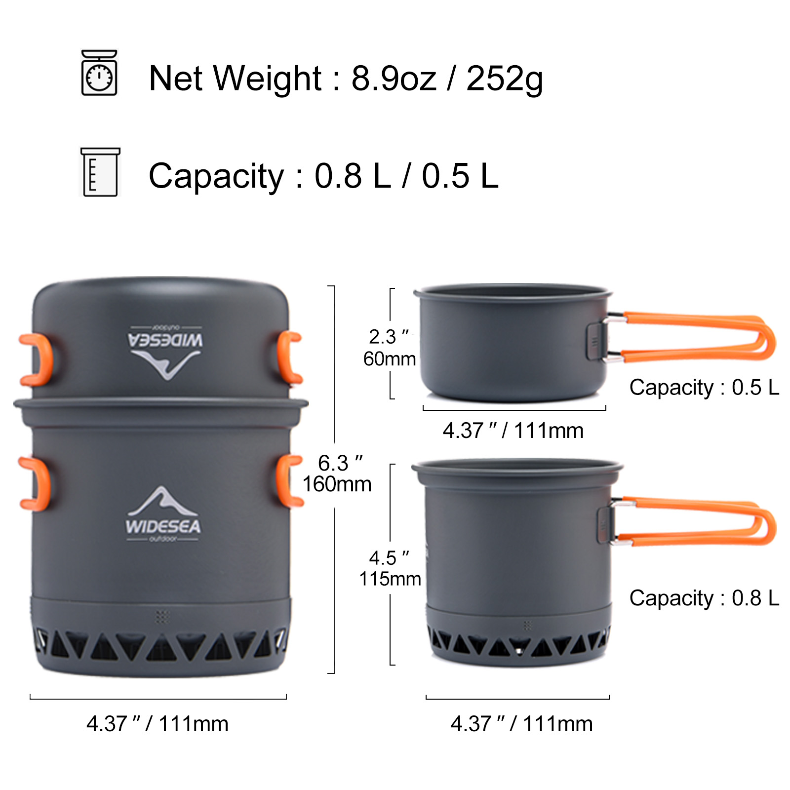 Widesea Camping Pot 1.3L 2.3L  - Camping Cooking Set Jetboil avis et prix