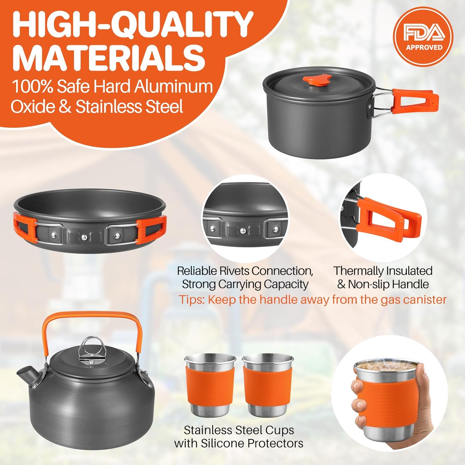 Non-Stick Camping Cookware Set - Camping Cooking Set With Kettle avis et prix