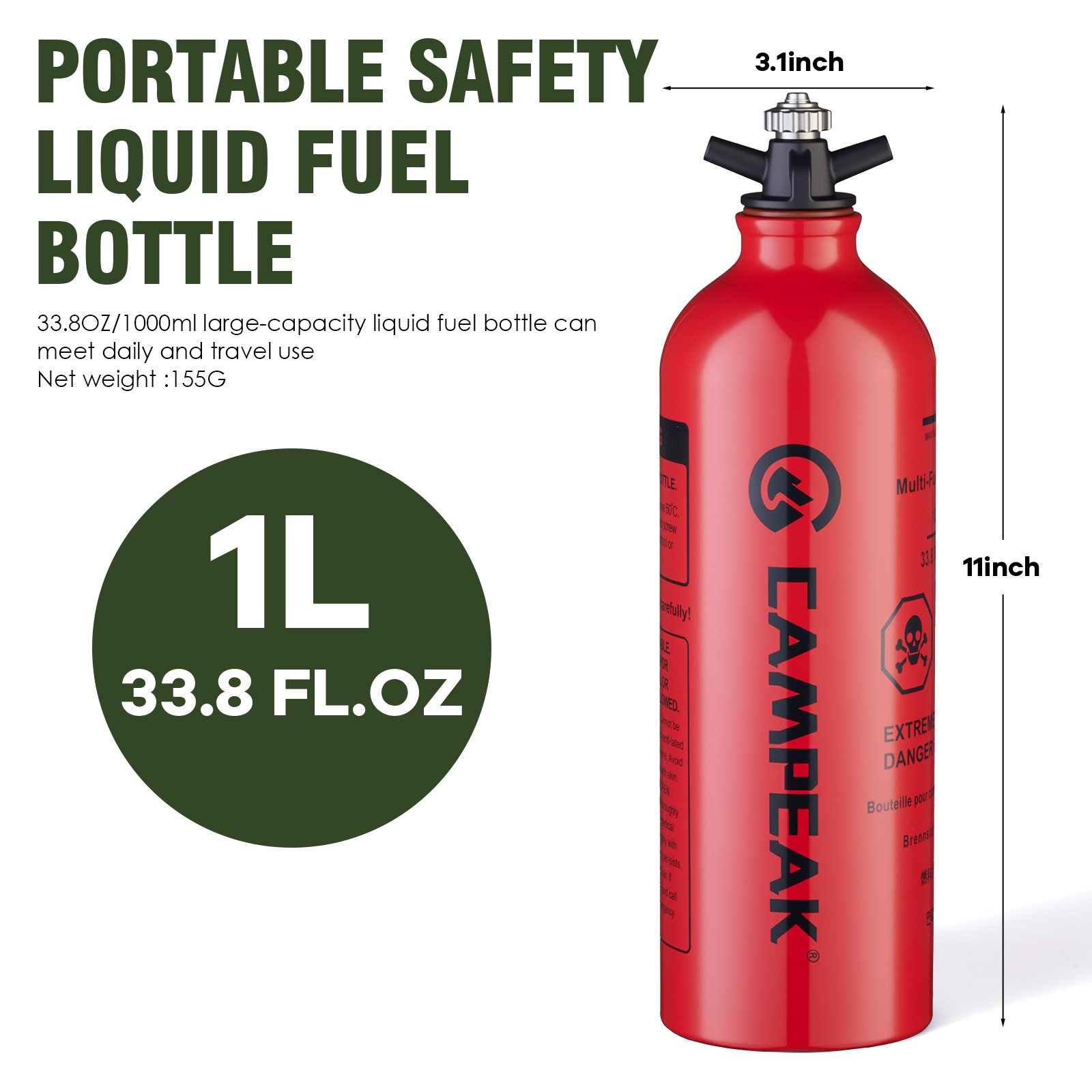 CAMPEAK liquid Fuel Bottle Can - Camping Cooking Oil Bottle avis et prix