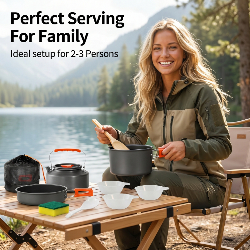 10PCS Ultralight Portable Alum - Camping Cooking Set With Kettle avis et prix