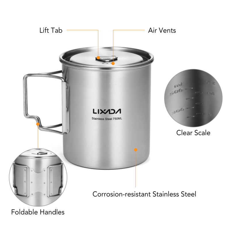 Lixada 750ml Cup Outdoor Stain - Camping Cooking Utensils Storage avis et prix