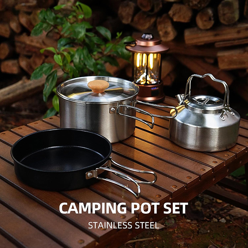High-Grade 304 Stainless Steel - Camping Cooking Set With Kettle avis et prix