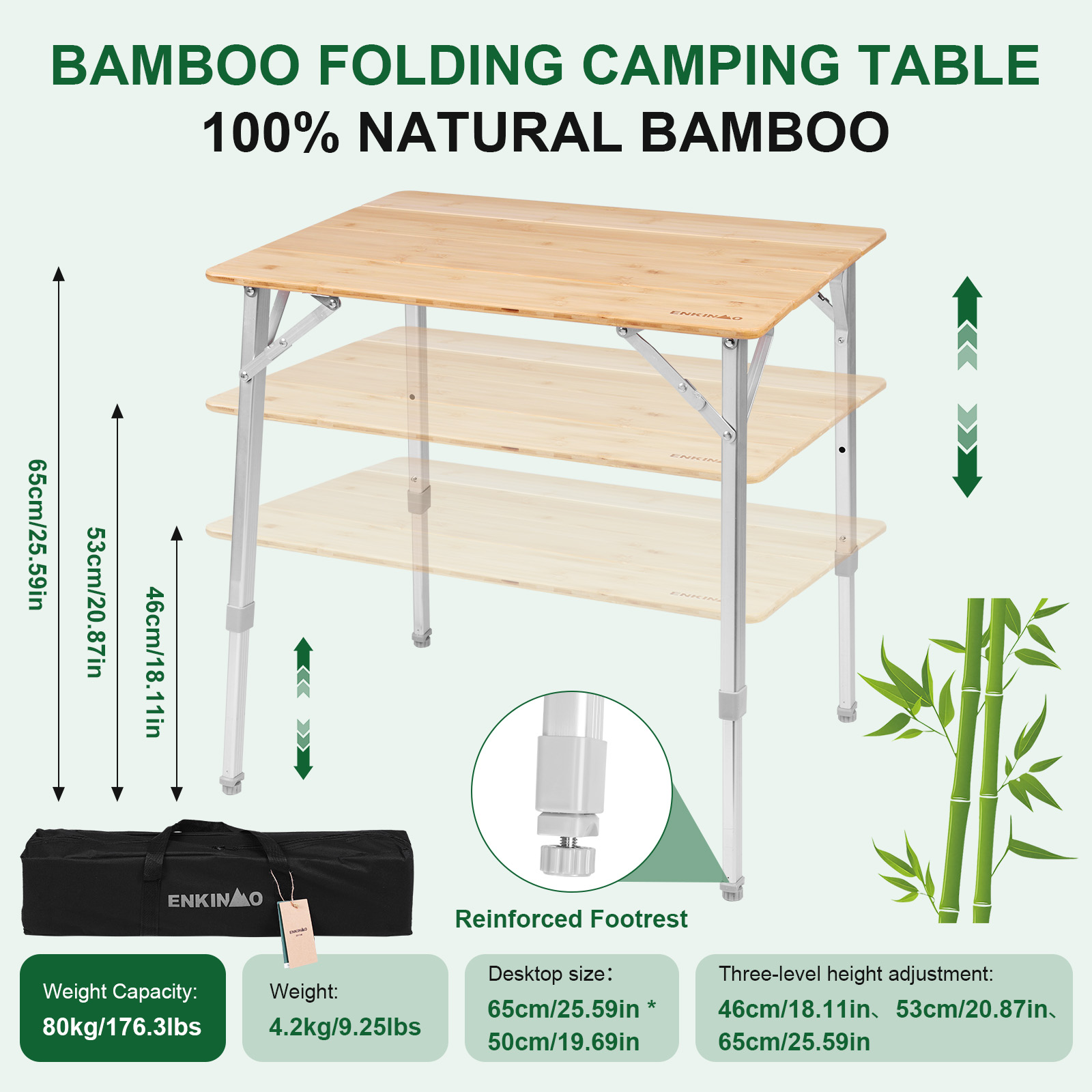 Adjustable Height Folding Bamb - Camping Outdoor Cooking Table avis et prix