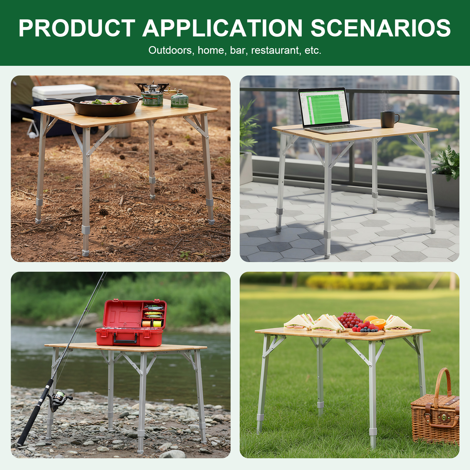Adjustable Height Folding Bamb - Camping Outdoor Cooking Table avis et prix