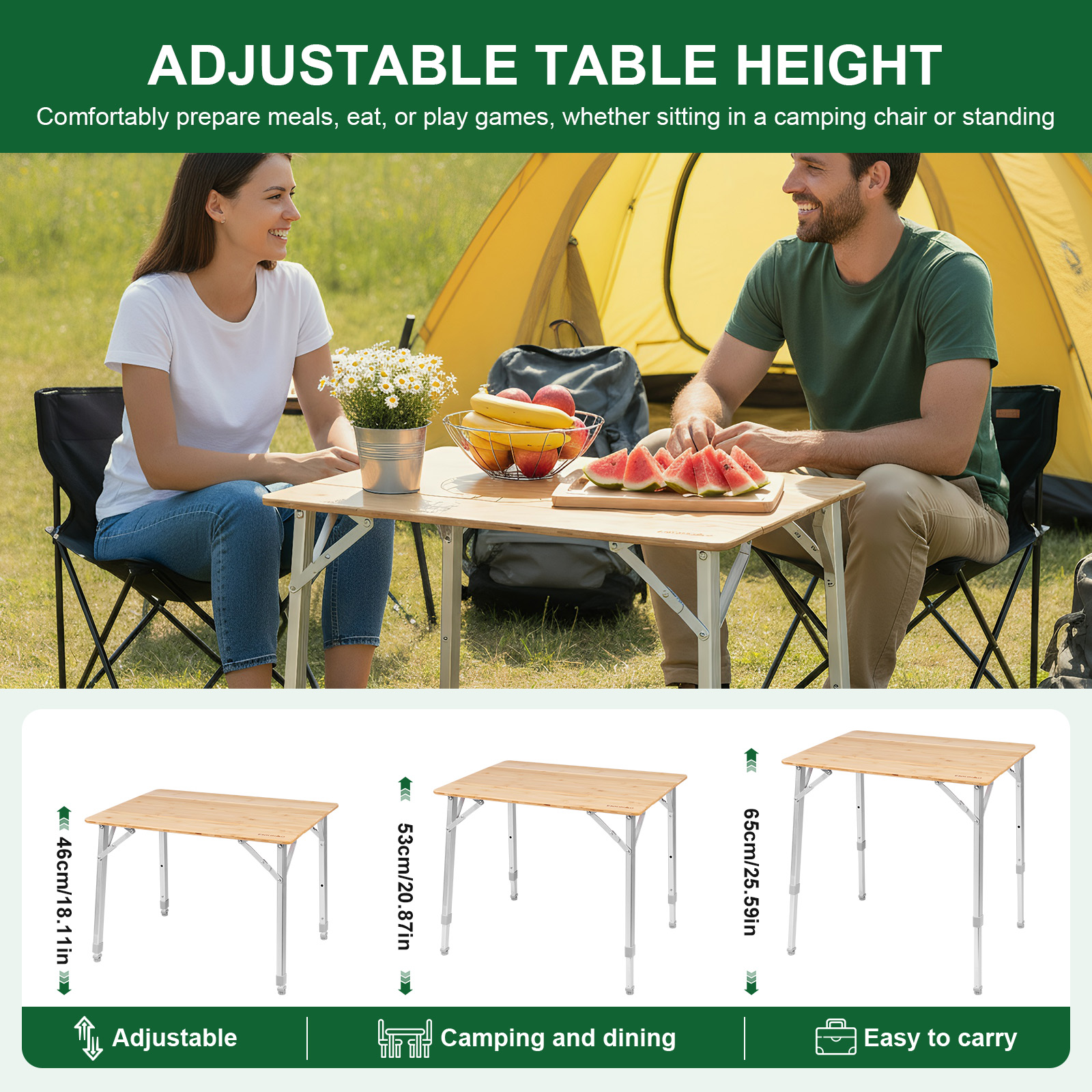Adjustable Height Folding Bamb - Camping Outdoor Cooking Table avis et prix